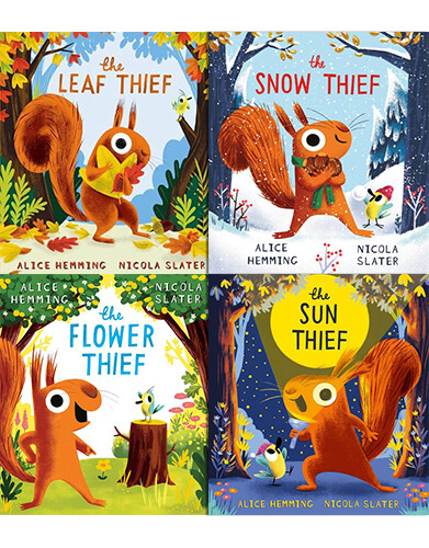 A Squirrel & Bird 시리즈의 사계절 그림책 페이퍼백 4종 세트